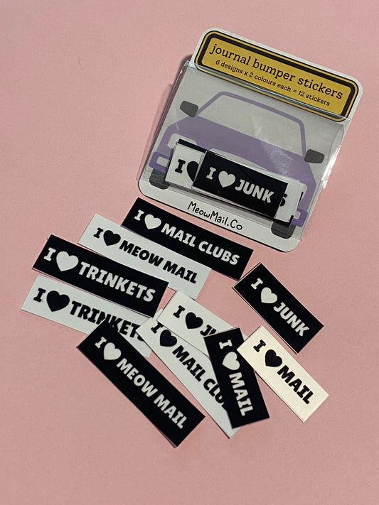 Journal Bumper Stickers - Pack of 12 Micro Vinyl Stickers